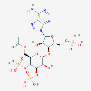 molecular formula C18H28N5O19P3 B139538 [(2R,3R,4R,5R,6R)-6-[(2R,3S,4R,5R)-5-(6-aminopurin-9-yl)-4-hydroxy-2-(phosphonooxymethyl)oxolan-3-yl]oxy-5-hydroxy-3,4-diphosphonooxyoxan-2-yl]methyl acetate CAS No. 149091-93-0