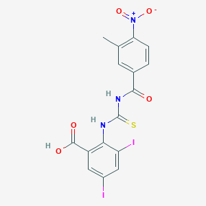 molecular formula C16H11I2N3O5S B13953837 3,5-Diiodo-2-[(3-methyl-4-nitrobenzoyl)carbamothioylamino]benzoic acid CAS No. 530138-35-3