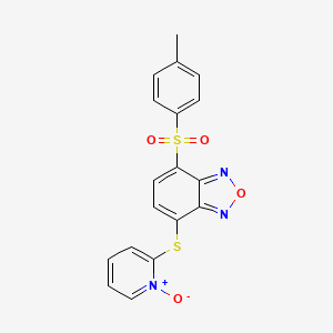 molecular formula C18H13N3O4S2 B13953838 Benzofurazan, 4-((4-methylphenyl)sulfonyl)-7-(2-pyridinylthio)-, N-oxide CAS No. 58131-53-6