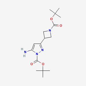 molecular formula C16H26N4O4 B13953892 tert-butyl 5-amino-3-(1-(tert-butoxycarbonyl)azetidin-3-yl)-1H-pyrazole-1-carboxylate CAS No. 1346674-12-1
