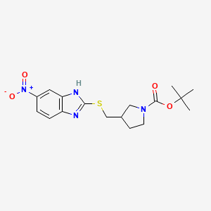 molecular formula C17H22N4O4S B13954416 3-(5-Nitro-1H-benzoimidazol-2-ylsulfanylmethyl)-pyrrolidine-1-carboxylic acid tert-butyl ester 