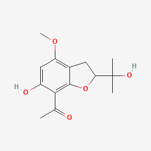 molecular formula C14H18O5 B13954457 Ethanone, 1-[2,3-dihydro-6-hydroxy-2-(1-hydroxy-1-methylethyl)-4-methoxy-7-benzofuranyl]-, (+)- CAS No. 52117-68-7
