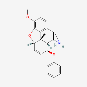 molecular formula C23H23NO3 B13954831 (4R,4aR,5S,7aS,12bS)-9-methoxy-5-phenoxy-1,2,3,4,4a,5,7a,13-octahydro-4,12-methanobenzofuro[3,2-e]isoquinoline CAS No. 63690-29-9