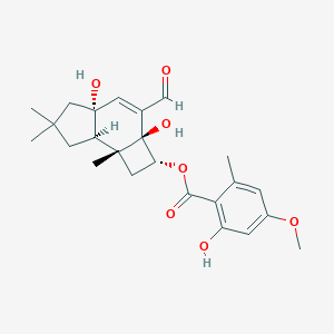 molecular formula C24H30O7 B139551 [(2R,2aS,4aR,7aR,7bR)-3-formyl-2a,4a-dihydroxy-6,6,7b-trimethyl-2,5,7,7a-tetrahydro-1H-cyclobuta[e]inden-2-yl] 2-hydroxy-4-methoxy-6-methylbenzoate CAS No. 127500-59-8
