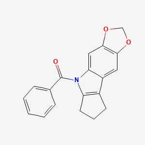 molecular formula C19H15NO3 B13955518 Cyclopenta(b)-1,3-dioxolo(4,5-f)indole, 5,6,7,8-tetrahydro-5-benzoyl- CAS No. 50332-15-5