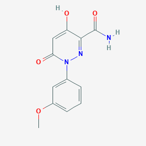 molecular formula C12H11N3O4 B1395591 4-Hydroxy-1-(3-methoxyphenyl)-6-oxo-1,6-dihydro-3-pyridazinecarboxamide CAS No. 306976-49-8
