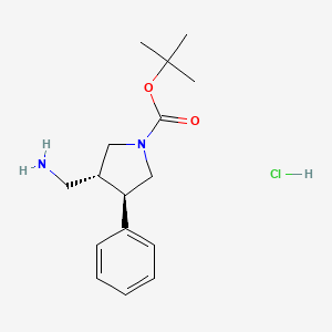molecular formula C16H25ClN2O2 B13955968 tert-butyl (3R,4R)-3-(aminomethyl)-4-phenylpyrrolidine-1-carboxylate;hydrochloride 
