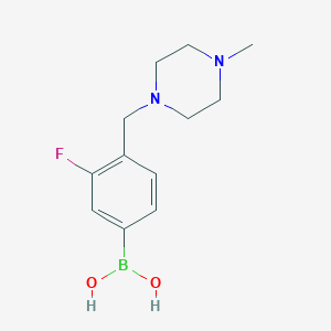 molecular formula C12H18BFN2O2 B1395649 3-Fluoro-4-((4-methylpiperazin-1-yl)methyl)phenylboronic acid CAS No. 1334401-01-2