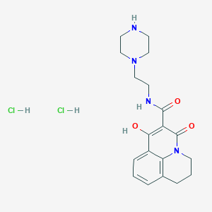 molecular formula C19H26Cl2N4O3 B1395651 1-Hydroxy-3-oxo-N-(2-(piperazin-1-yl)ethyl)-3,5,6,7-tetrahydropyrido-[3,2,1-ij]quinoline-2-carboxamide dihydrochloride CAS No. 1172850-18-8
