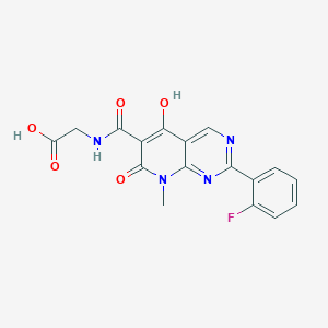 molecular formula C17H13FN4O5 B1395719 2-(2-(2-Fluorophenyl)-5-hydroxy-8-methyl-7-oxo-7,8-dihydropyrido[2,3-d]pyrimidine-6-carboxamido)acetic acid CAS No. 1080644-24-1