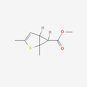 molecular formula C9H12O2S B13957264 Methyl 1,3-dimethyl-2-thiabicyclo[3.1.0]hex-3-ene-6-carboxylate CAS No. 56666-52-5