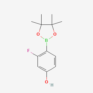 molecular formula C12H16BFO3 B1395739 3-Fluoro-4-(4,4,5,5-tetramethyl-1,3,2-dioxaborolan-2-yl)phenol CAS No. 1029439-02-8