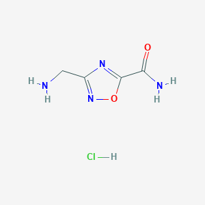 molecular formula C4H7ClN4O2 B1395807 3-(Aminomethyl)-1,2,4-oxadiazole-5-carboxamide hydrochloride CAS No. 1361116-15-5