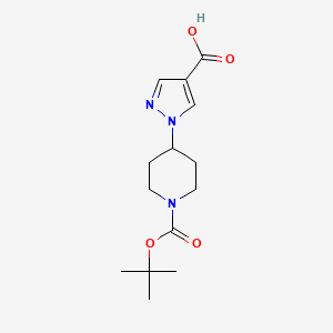 molecular formula C14H21N3O4 B1395924 1-(1-(tert-butoxycarbonyl)piperidin-4-yl)-1H-pyrazole-4-carboxylic acid CAS No. 1034976-50-5