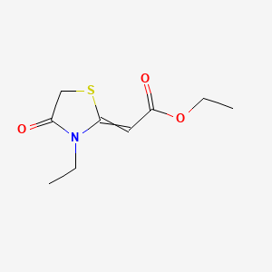 molecular formula C9H13NO3S B13959614 Ethyl 2-(3-ethyl-4-oxo-1,3-thiazolidin-2-ylidene)acetate CAS No. 36958-87-9