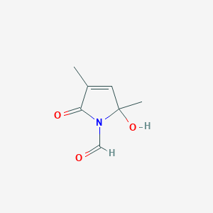 molecular formula C7H9NO3 B13961847 2-Hydroxy-2,4-dimethyl-5-oxo-2,5-dihydro-1H-pyrrole-1-carbaldehyde 