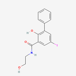 molecular formula C15H14INO3 B13961854 Salicylamide, N-(beta-hydroxyethyl)-5-iodo-3-phenyl- CAS No. 63992-47-2