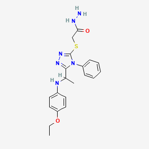 molecular formula C20H24N6O2S B1396248 2-[(5-{1-[(4-ethoxyphenyl)amino]ethyl}-4-phenyl-4H-1,2,4-triazol-3-yl)thio]acetohydrazide CAS No. 1306739-36-5