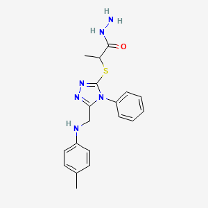 molecular formula C19H22N6OS B1396249 2-[(5-{[(4-Methylphenyl)amino]methyl}-4-phenyl-4H-1,2,4-triazol-3-yl)thio]propanohydrazide CAS No. 1306738-81-7