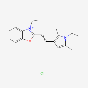 molecular formula C19H23N2O.Cl<br>C19H23ClN2O B13962529 Benzoxazolium, 3-ethyl-2-[2-(1-ethyl-2,5-dimethyl-1H-pyrrol-3-yl)ethenyl]-, chloride CAS No. 63149-22-4