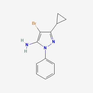 molecular formula C12H12BrN3 B1396258 4-Bromo-3-cyclopropyl-1-phenyl-1H-pyrazole-5-amine CAS No. 1349709-09-6