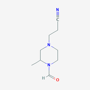 molecular formula C9H15N3O B13962818 3-(4-Formyl-3-methylpiperazin-1-YL)propanenitrile CAS No. 90768-57-3