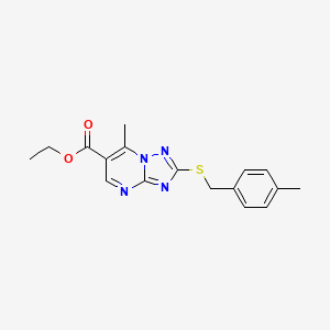 molecular formula C17H18N4O2S B1396339 Ethyl 7-methyl-2-[(4-methylbenzyl)thio][1,2,4]triazolo[1,5-a]pyrimidine-6-carboxylate CAS No. 1306738-68-0