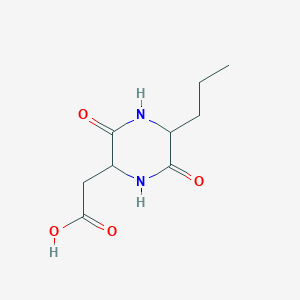 molecular formula C9H14N2O4 B13963536 (3,6-Dioxo-5-propylpiperazin-2-yl)acetic acid CAS No. 397847-77-7