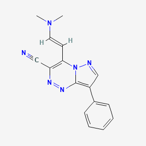 molecular formula C16H14N6 B1396358 4-[(E)-2-(二甲氨基)乙烯基]-8-苯基吡唑并[5,1-c][1,2,4]三嗪-3-腈 CAS No. 1306753-66-1