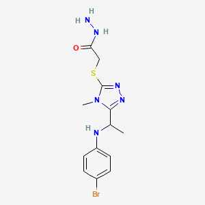 molecular formula C13H17BrN6OS B1396367 2-[(5-{1-[(4-Bromophenyl)amino]ethyl}-4-methyl-4H-1,2,4-triazol-3-yl)thio]acetohydrazide CAS No. 1306738-58-8