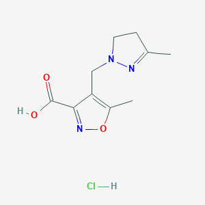 molecular formula C10H14ClN3O3 B1396369 5-甲基-4-[(3-甲基-4,5-二氢-1H-吡唑-1-基)甲基]异恶唑-3-羧酸盐酸盐 CAS No. 1332529-08-4