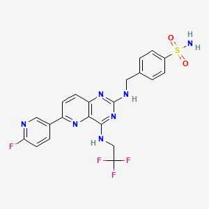 molecular formula C21H17F4N7O2S B13963850 4-[[[6-(6-Fluoro-3-pyridyl)-4-(2,2,2-trifluoroethylamino)pyrido[3,2-d]pyrimidin-2-yl]amino]methyl]benzenesulfonamide 
