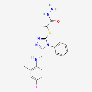 molecular formula C19H21IN6OS B1396387 2-[(5-{[(4-Iodo-2-methylphenyl)amino]methyl}-4-phenyl-4H-1,2,4-triazol-3-yl)thio]propanohydrazide CAS No. 1306739-35-4