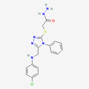 molecular formula C17H17ClN6OS B1396388 2-[(5-{[(4-Chlorophenyl)amino]methyl}-4-phenyl-4H-1,2,4-triazol-3-yl)thio]acetohydrazide CAS No. 1306739-85-4