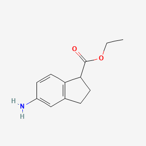 molecular formula C12H15NO2 B13964180 Ethyl 5-amino-2,3-dihydro-1H-indene-1-carboxylate CAS No. 61372-32-5
