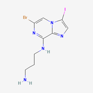 molecular formula C9H11BrIN5 B13964441 N-(6-bromo-3-iodoimidazo[1,2-a]pyrazin-8-yl)propane-1,3-diamine 