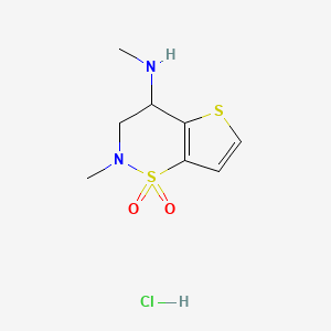 molecular formula C8H13ClN2O2S2 B1396481 N,2-Dimethyl-3,4-dihydro-2H-thieno[2,3-e][1,2]-thiazin-4-amine 1,1-dioxide hydrochloride CAS No. 1257854-92-4
