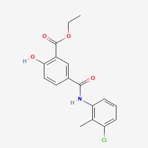 molecular formula C17H16ClNO4 B13966518 Benzoic acid, 5-(((3-chloro-2-methylphenyl)amino)carbonyl)-2-hydroxy-, ethyl ester CAS No. 38507-95-8