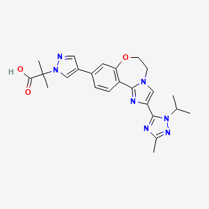 molecular formula C24H27N7O3 B1396717 2-(4-(2-(1-isopropyl-3-methyl-1H-1,2,4-triazol-5-yl)-5,6-dihydrobenzo[f]imidazo[1,2-d][1,4]oxazepin-9-yl)-1H-pyrazol-1-yl)-2-methylpropanoic acid CAS No. 1282513-03-4
