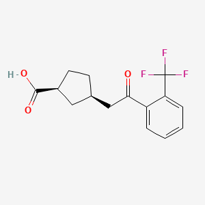 molecular formula C15H15F3O3 B13967361 cis-3-[2-Oxo-2-(2-trifluoromethylphenyl)ethyl]cyclopentane-1-carboxylicacid 