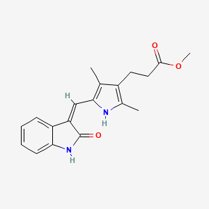 molecular formula C19H20N2O3 B13967562 (Z)-methyl3-(2,4-dimethyl-5-((2-oxoindolin-3-ylidene)methyl)-1H-pyrrol-3-yl)propanoate 
