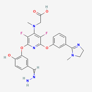 molecular formula C25H24F2N6O5 B13967586 2-[[3,5-Difluoro-2-(2-hydroxy-5-methanehydrazonoylphenoxy)-6-[3-(1-methyl-4,5-dihydroimidazol-2-yl)phenoxy]pyridin-4-yl]-methylamino]acetic acid 