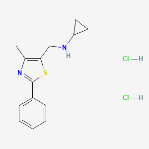 molecular formula C14H18Cl2N2S B1396788 N-[(4-Methyl-2-phenyl-1,3-thiazol-5-yl)methyl]-cyclopropanamine dihydrochloride CAS No. 1332529-42-6