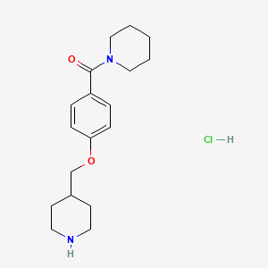 molecular formula C18H27ClN2O2 B1396796 Piperidin-1-yl(4-(piperidin-4-ylmethoxy)phenyl)methanone hydrochloride CAS No. 1332529-65-3