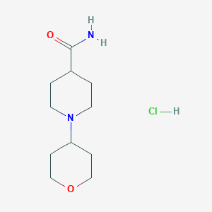 molecular formula C11H21ClN2O2 B1396805 1-(tetrahydro-2H-pyran-4-yl)piperidine-4-carboxamide hydrochloride CAS No. 1158192-65-4