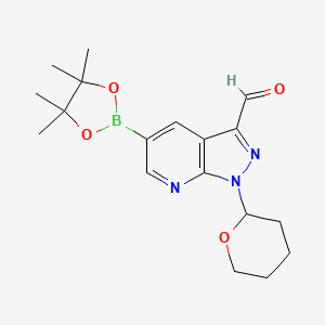 molecular formula C18H24BN3O4 B1396915 1-(tetrahydro-2H-pyran-2-yl)-5-(4,4,5,5-tetramethyl-1,3,2-dioxaborolan-2-yl)-1H-pyrazolo[3,4-b]pyridine-3-carbaldehyde CAS No. 1314734-68-3