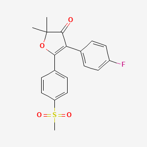 molecular formula C19H17FO4S B13969990 4-(4-fluorophenyl)-2,2-dimethyl-5-(4-(methylsulfonyl)phenyl)furan-3(2H)-one 