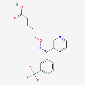 molecular formula C18H17F3N2O3 B13970336 Pentanoic acid, 5-[[(E)-[3-pyridinyl[3-(trifluoromethyl)phenyl]methylene]amino]oxy]- 