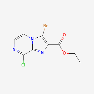 molecular formula C9H7BrClN3O2 B13970410 Ethyl 3-bromo-8-chloroimidazo[1,2-a]pyrazine-2-carboxylate 