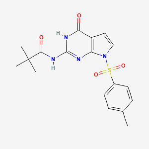 molecular formula C18H20N4O4S B13970425 N-(4-oxo-7-tosyl-4,7-dihydro-3H-pyrrolo[2,3-d]pyrimidin-2-yl)pivalamide CAS No. 173850-04-9